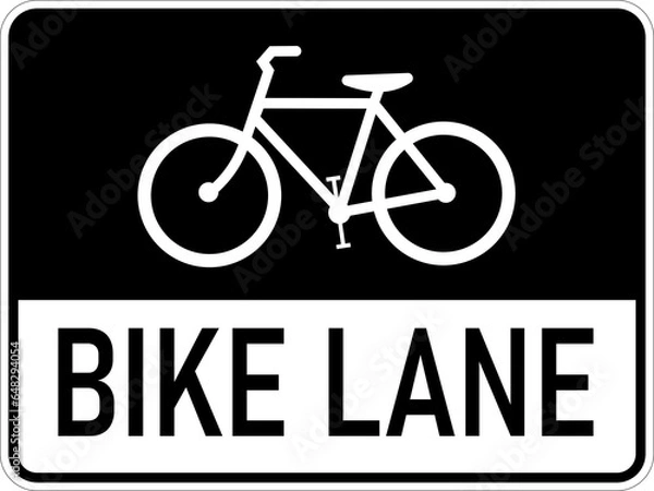Fototapeta Vector graphic of a usa Bike  Lane highway sign. It consists of the silhouette of a bicycle and the wording Bike Lane contained in a black and white rectangle