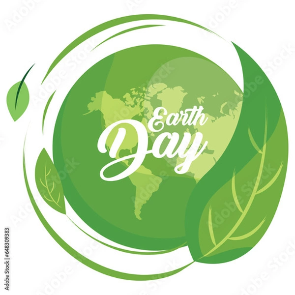 Fototapeta Isolated earth globe with a natural leaf Happy earth day Vector