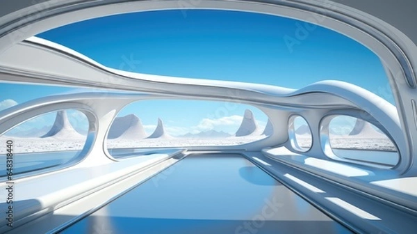 Fototapeta Architecture, Realistic background in futuristic style, white clean background. 3d rendering.