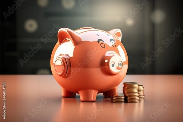 Fototapeta Piggy bank 3d render, Sparschwein | Generative AI