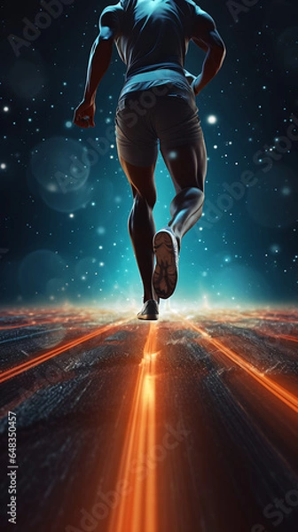 Fototapeta athlete running in space, athlete running on saturn's ring, generative ai