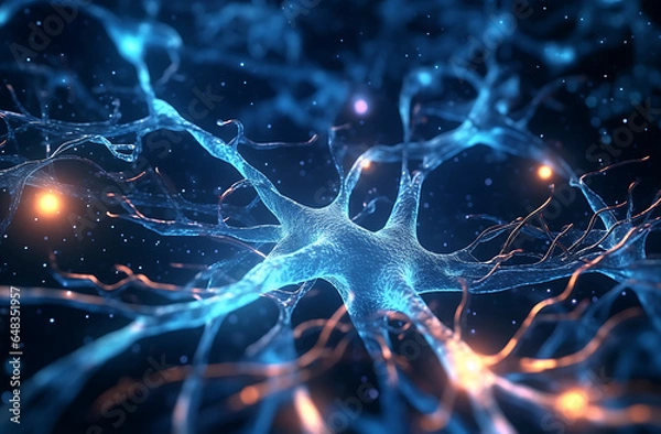 Obraz neuron, nervous system, DNA, macro, immune system, generative ai