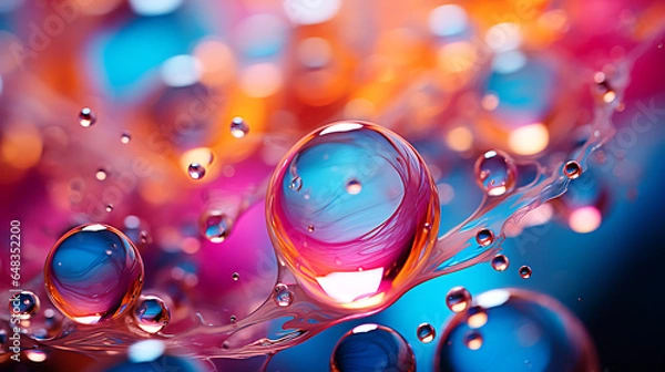 Obraz abstract pc desktop wallpaper background with flying bubbles on a colorful background. aspect ratio 16:9 . Generative AI