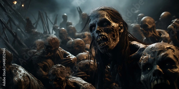 Fototapeta zombie with multiple zombies, generative ai