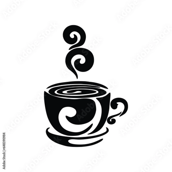 Fototapeta black and white silhouette vector coffee icon. black and white coffee logo illustration