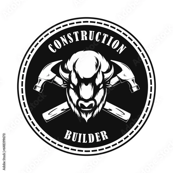 Fototapeta construction builder logo design with bison head