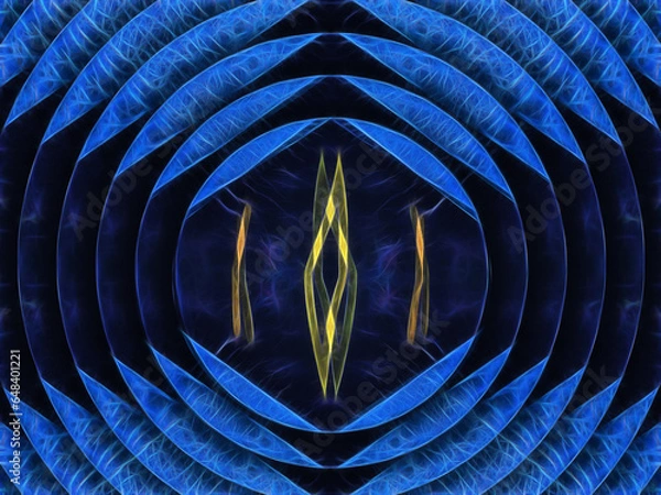 Fototapeta glowing royal blue and cobalt concentric pattern and design with yellow gold flash