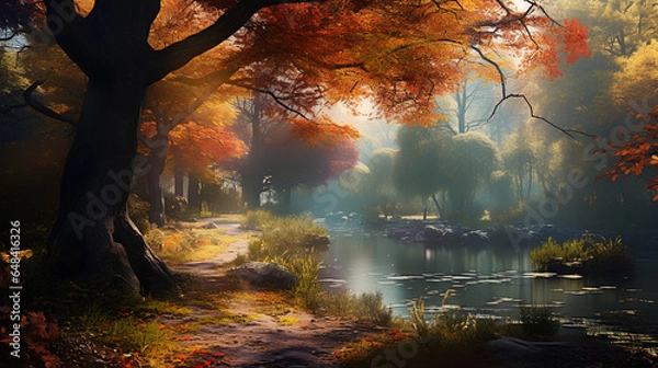 Fototapeta Autumn Natural Background. Generative AI