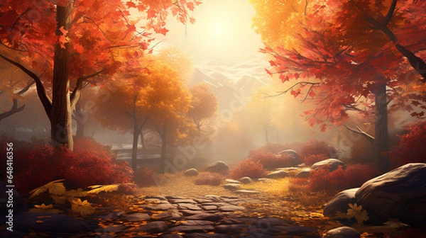 Fototapeta Autumn Natural Background. Generative AI