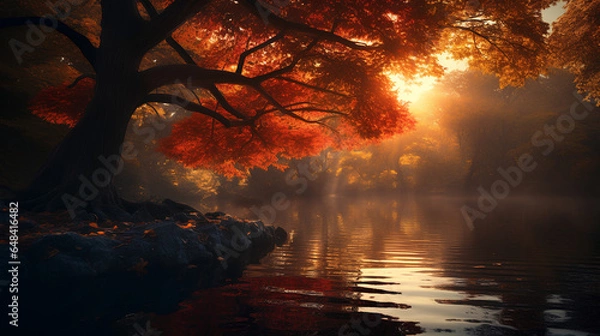 Fototapeta Autumn Natural Background. Generative AI