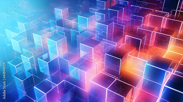 Fototapeta Iridescent Neon Cubes Background. Generative AI
