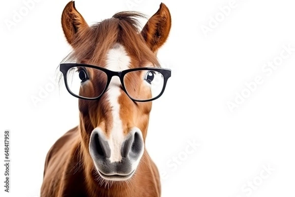 Fototapeta A horse wearing glasses on its head created with Generative AI technology