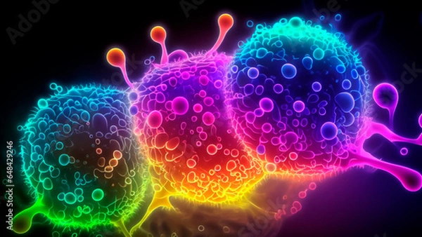 Obraz glowing cells atoms neurons bacteria in flourecent lights with dark background