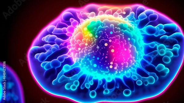 Fototapeta glowing neuron atom cell with dark background