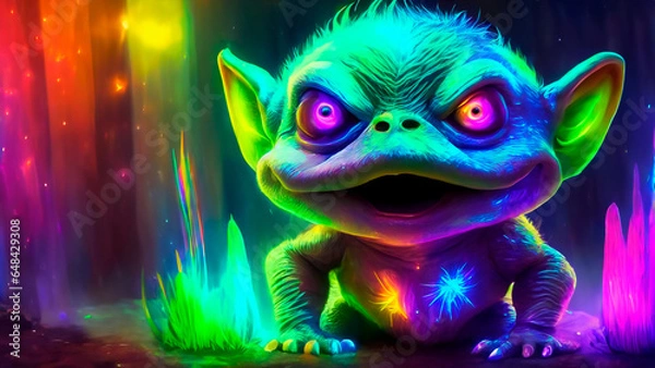 Obraz flourecent glowing troll with rainbow colors