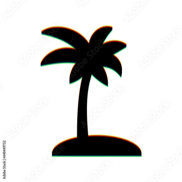 Fototapeta Coconut palm tree sign. Black Icon with vertical effect of color edge aberration at white background. Illustration.