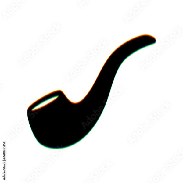 Fototapeta Smoke pipe sign. Black Icon with vertical effect of color edge aberration at white background. Illustration.