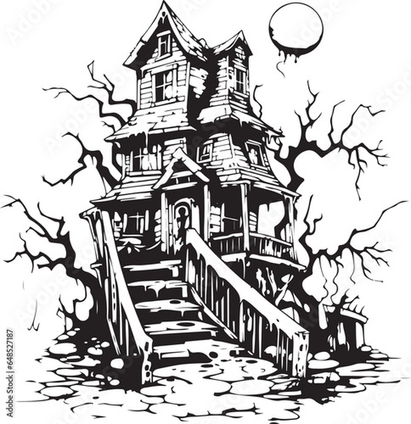 Fototapeta Haunted House Hand Drawn Sketch Vector Illustration Halloween element 