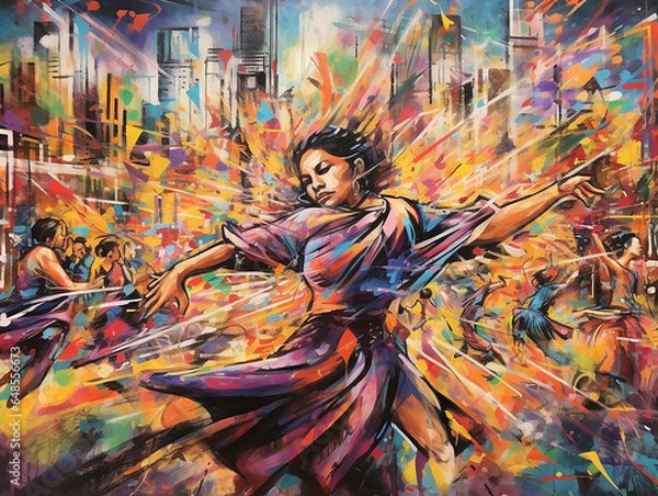 Fototapeta Abstract color graffiti of a dancing beautiful woman