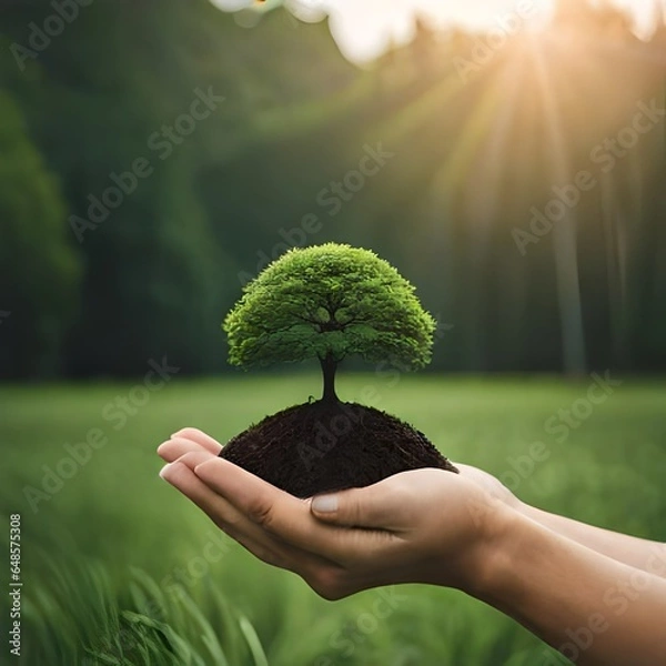 Obraz hand holding a tree generated by AI