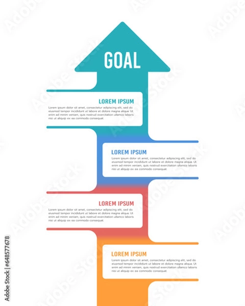 Fototapeta Infographic arrow pointing up contains 4 steps to the goal. Vector illustration.