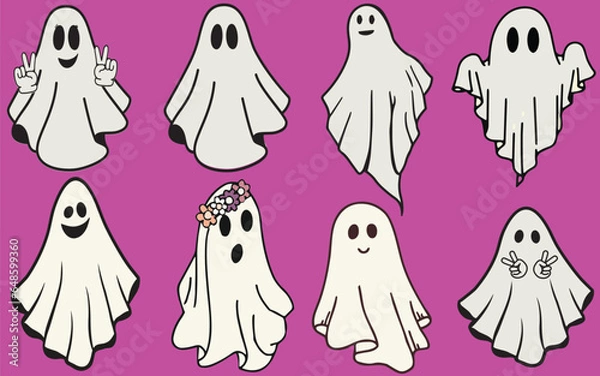 Fototapeta Retro Halloween Ghosts Bundle, Ghosts Set For Graphic Designers, Halloween Backgrounds