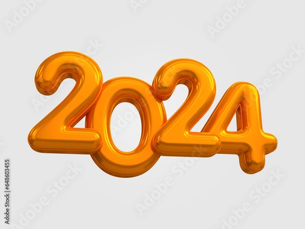 Fototapeta 3d rendering Happy new year 2024 gold 3d text effect banner design template
