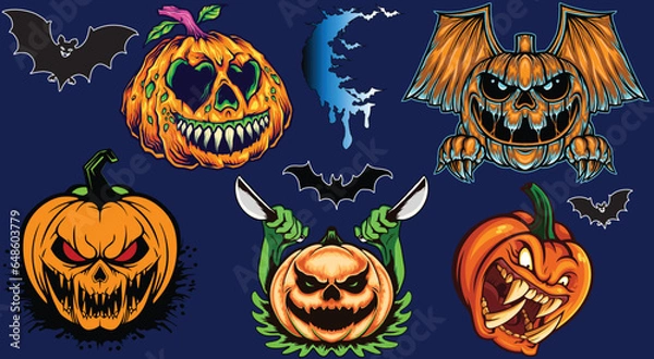 Fototapeta Bundle of Scary Pumpkins Logos and Graphics for Halloween Designers and Lovers-Pack