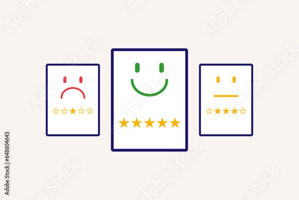 Obraz Service or service evaluation. Five stars, one star, three stars. Feedback from customers, evaluation of work