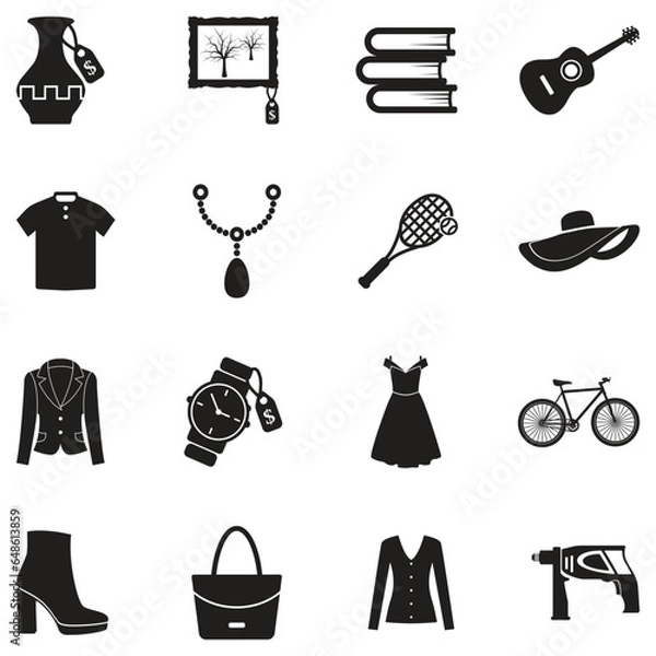 Obraz Second Hand Store Icons. Black Flat Design. Vector Illustration.