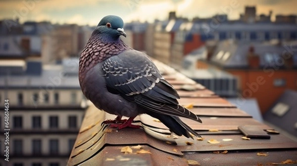 Obraz A pigeon resting on the rooftop