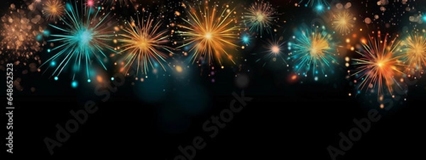 Fototapeta closeup of firework and bokeh lights on black background with space for text.generative ai