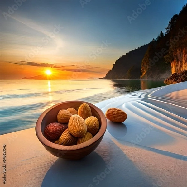 Fototapeta sunset on the beach with peanuts Created using generative AI tools
