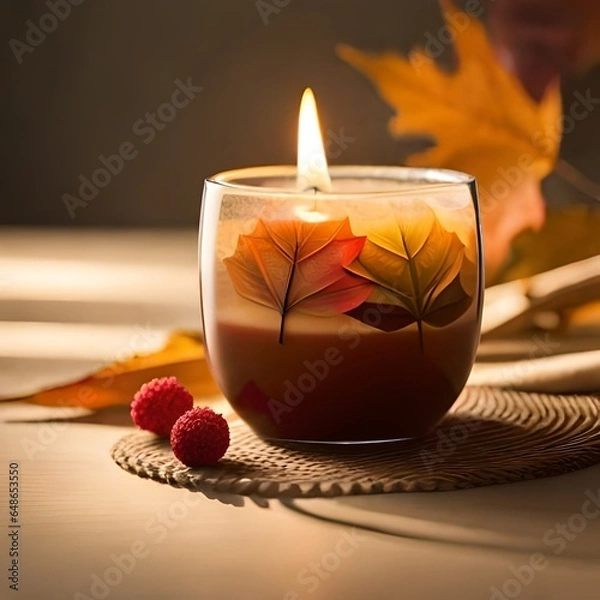 Fototapeta burning candle in a glass bowl Created using generative AI tools