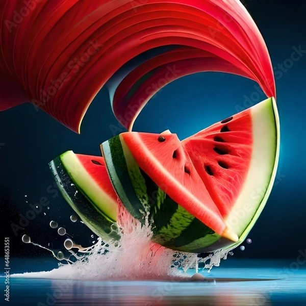 Fototapeta watermelon with drops Created using generative AI tools