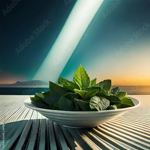 Fototapeta salad leaves on a fork Created using generative AI tools