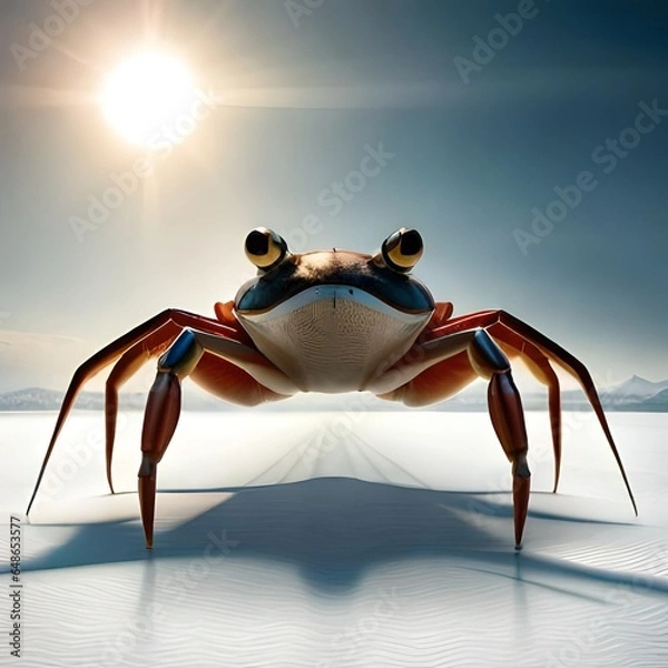 Fototapeta 3d render of a crab with a sign Created using generative AI tools