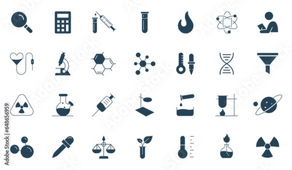 Fototapeta Laboratory and Science icon set. Chemistry lab experiment, test tube baker icons vector