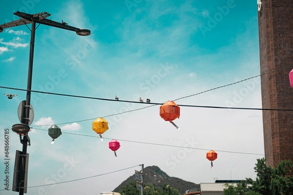 Obraz red lanterns on the roof