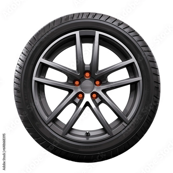 Fototapeta New car tire front view isolated on transparent background 