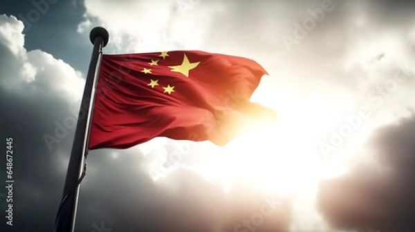 Fototapeta china national flag waving on beautiful sky
