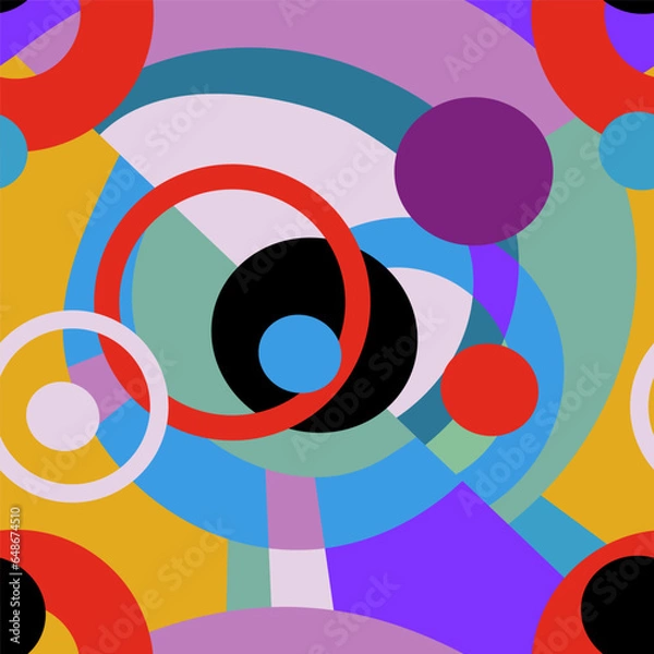Fototapeta Hand drown vector pattern with circles elements. Blue, red, orange, lilac color on the white background. For prints, textiles, paper.