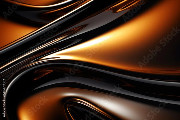 Obraz A smooth and shiny metallic surface with golden hue and curved lines on a black background