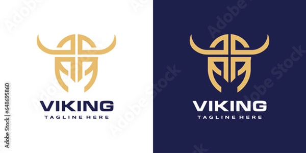 Obraz Viking Helmet Horn Logo Bold