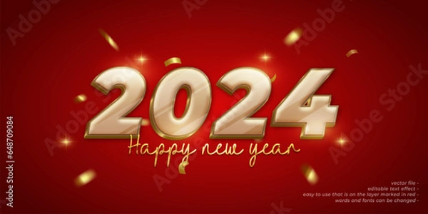 Fototapeta New year banner, holiday celebration with 2024 numbers on red background