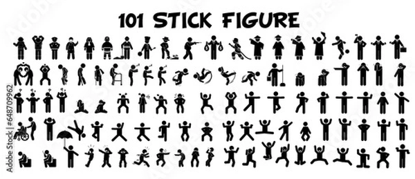 Fototapeta 101 stick figure set, pictogram, stickman.