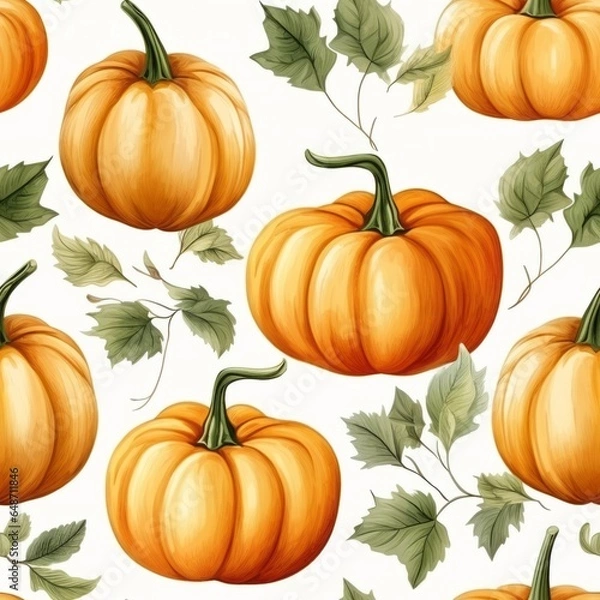 Fototapeta pumpkin watercolor seamless pattern for cozy autumn vibes, Generative AI