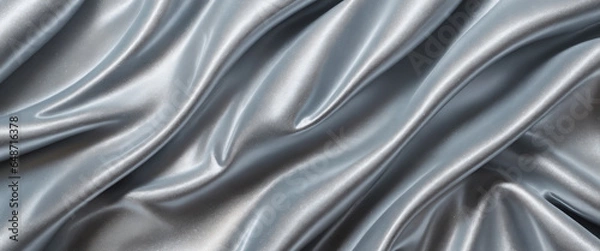 Fototapeta Abstract background of silver crumpled fabric with glitter. Cloth with folds. Colorful illustration. Generative AI