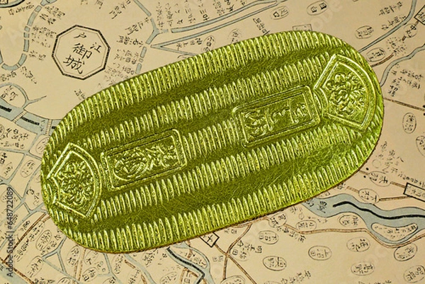 Obraz 小判と江戸古地図
