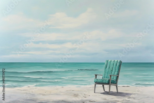 Fototapeta Serene Solitude: A Beachfront View, chairs on the beach